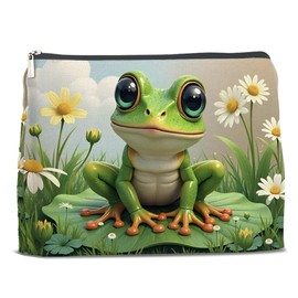 Nurawo Western Frog Makeup Bag Cosmetic Bags for Women Frog Lovers Country Girls Makeup Pouch With Zipper Travel Toiletry Organizer Bag