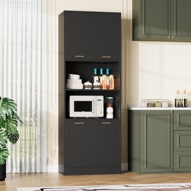 FOTOSOK 71" Pantry Cabinet, Kitchen Pantry Cabinet with Doors and Adjustable Shelves, Kitchen Cabinets Hutch Cupboard for Dining Room, Black