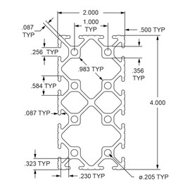 8020, 2040, 10 Series 2 Inch x 4 Inch T-Slotted Aluminum Extrusion DIY Extruded Linear Slot Bar Rail 80/20 (Clear Anodize, 36" Long)