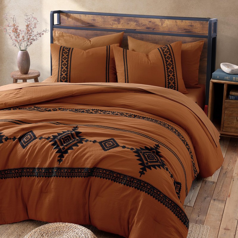 MaiRêve Burnt Orange Embroidery Comforter Sets Full Size - 7