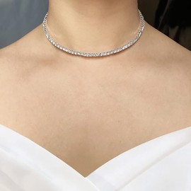 Clataly Bridal Wedding Necklace Earrings Bracelet Set Silver Crystal Bridesmaids Jewellery Accessories for Women Girls, Alloy Steel, Crystal