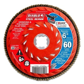 Diablo X - LOCK Steel Demon Flap Disc for Grinding and Polishing Metal - 60-Grit Coarse, 6" Diameter, 7/8" Arbor, 29 Hub Type, 10,150 Max RPM - DCX060060X01F