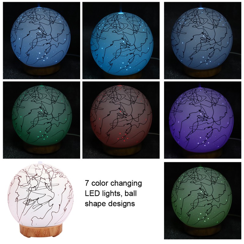 Round Ball Shape Humidifier Aromatherapy Diffuser 7 Colors LED Night