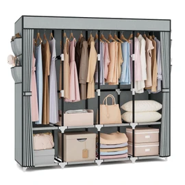 VTRIN Portable Closet for Hanging Clothes 67 Inch Wide Large Capacity Portable Wardrobe Closet with Cover, 4 Storage Shelves and 4 Hanging Rod Sturdy Free Standing Closet for Bedroom, Grey