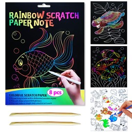 JUNQIU Scratch Art for Kids, Rainbow Scratch Paper Art Set - Ocean, Arts and Crafts for Kids Ages 4-8 Girls Boys, Kids Activity & Christmas Crafts, Stocking Stuffers for Kids