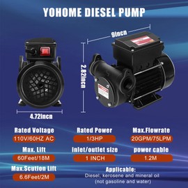 YOHOME Diesel Transfer Pump 110V 20GPM Oil Transfer Pump - Diesel, Kerosene, Biodiesel, Light Fuel Oil