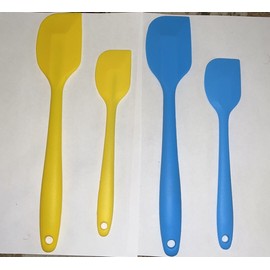 Unbranded Set Of Four Blue And Yellow Silicon Spatulas Scrapers Two Large Two Mini