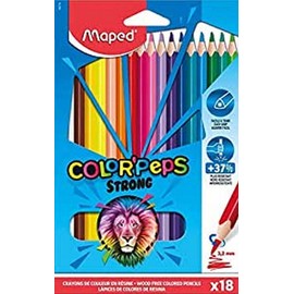 Maped - Strong Color'Peps Coloured Pencils - 18 Ultra-Resistant and Ergonomic Colouring Pencils - Cardboard Pouch of 18 Pencils