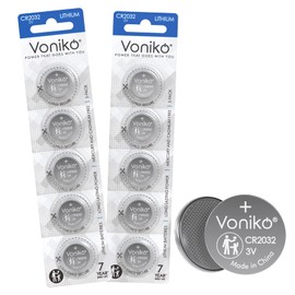 Voniko CR2032 3V Lithium Batteries 10 Pack for Child Safety, Compatible with AirTag, Key Fobs, Thermometers, Scales – 7 Years Shelf Life