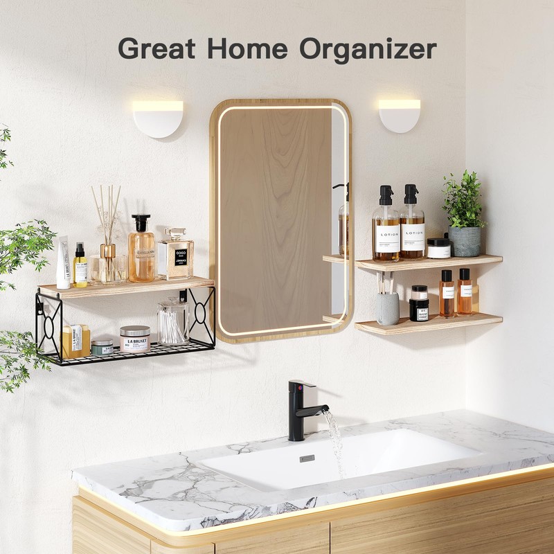 Amada Bathroom Shelves Over Toilet with Storage Basket, Floating Shelves