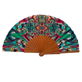 Tusitala Barcelona Wooden and Cotton Fan – 100% Handmade and Spanish – Includes Natural Jute Case – Handmade Fashion Addition – Collection Raising the Eyes, Arabesco