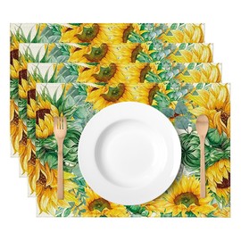 SDEFI Placemat Set of 4 Floral Placemats Sunflower Table Mats Set of 4 Painting Vintage Placemats Seasonal Series for Dining Room Decor