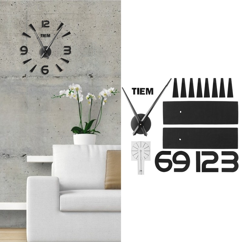 Frameless Wall Clock Sticker Mirror Surface Living Room Bedroom Office