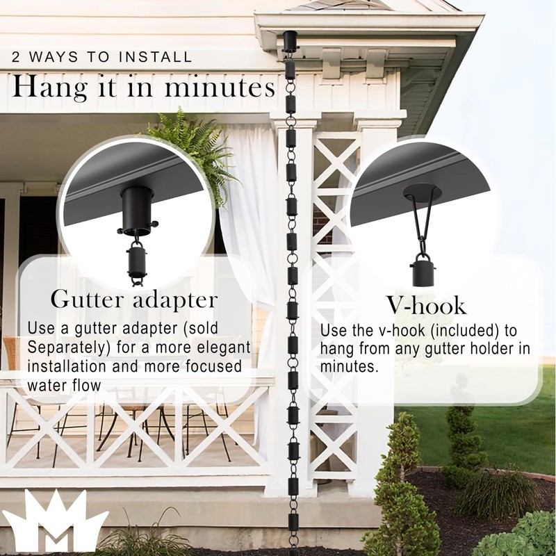 Monarch Rain Chains Aluminum Cylinder Rain Chain, 8.5 ft Black