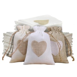 Maple Plentiful Pack of 30 Jute Bags Small Fabric Bags 10 x 8 cm Jute Bags Gift Bags with Heart Small Linen Bag Fabric Bags for Birthday Wedding Promotional Gifts Soaps