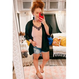 BB&KK Women's Kimono Cover Ups Tops Solid Color Summer Lightweight Cardigans Beach Boho Sheer Thin Shirts Maternity Black Small
