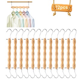 LALAGO Space Saving Clothes Hangers, Pack of 12 Multiple Wooden Hangers, Wardrobe Organiser, Non-Slip Wooden Cupboard Organiser, Magic Hangers, Space Max Hangers