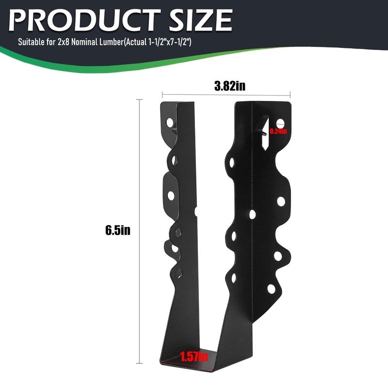 24PCS 2x8 Joist Hanger,Hurricane Ties,Black Powder Coating Joist Brackets for