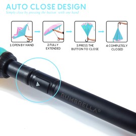 RUMBRELLA Reverse Umbrella Auto Close Windproof Car Umbrella Inverted with J Hook Handle for Women Girls, Pink Blue