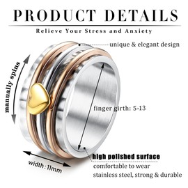 Magitaco Stainless Steel Spinner Rings Heart Fidget Band Rings Moon Star Flower Butterfly Anxiety Rings for Women Men