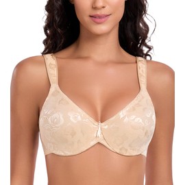 Lemorosy Mimimizer Bra with Underwire, Women's Size Sizes, Strong Hold, Unpadded, Full Cups, Jacquard Comfort, Comfortable, Classic Bra, beige, 85C
