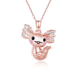 Axolotl Necklace 925 Sterling Silver Cute Animal Axolotl Pendant Necklaces Hypoallergenic Axolotl Jewellery Gifts for Women Teenager Girls, Sterling Silver, Cubic Zirconia