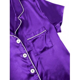 Celucke Women's Silk Satin Pajama Set, Comfortable Sleepwear Soft Short Sleeve Button Up Top with Shorts for Nightwear, Satin Pyjamas For Women, Pj Shorts Set, Ladies Comfort Lounge Wear Purple