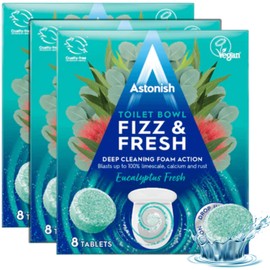 Astonish Foaming Eucalyptus Fresh Fizz & Fresh Bathroom Toilet Bowl Cleaner - Deep Cleaning Limescale, Calcium & Rust Stain Remover - Removes Hard to Reach Stains, 24 Tablets (3 Packs of 8)