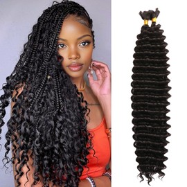 Seimainurs Deep Wave Crochet Hair Long Curly Braiding Hair for Boho Braids Ocean Wave Braiding Hair for Black Women (1B#, 24 Inch (Bundles of 2))
