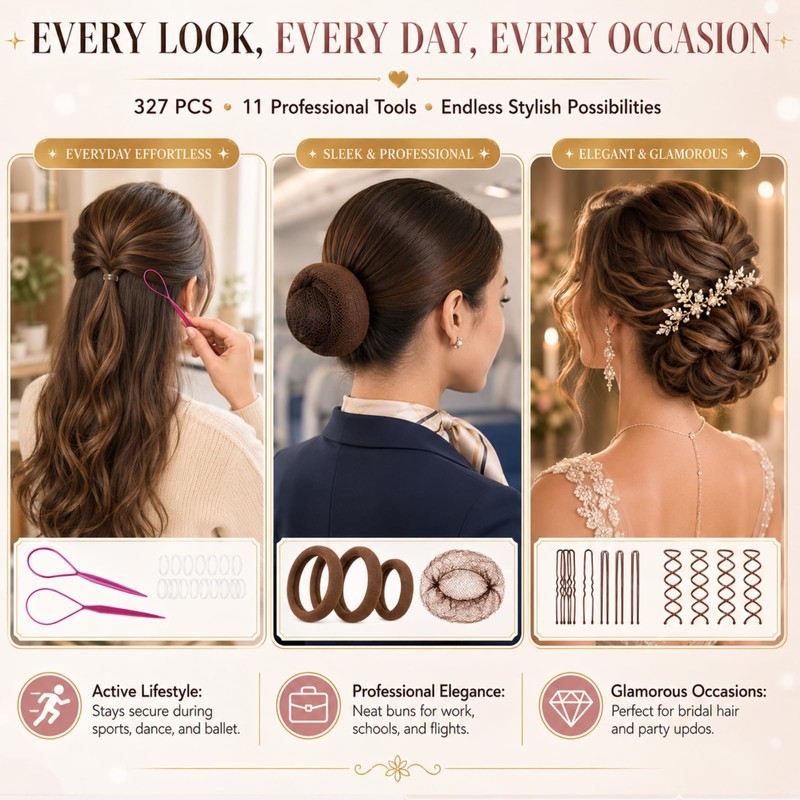 327pcs Hair Pins and Bobby Pins Set, Brown Hair Pins