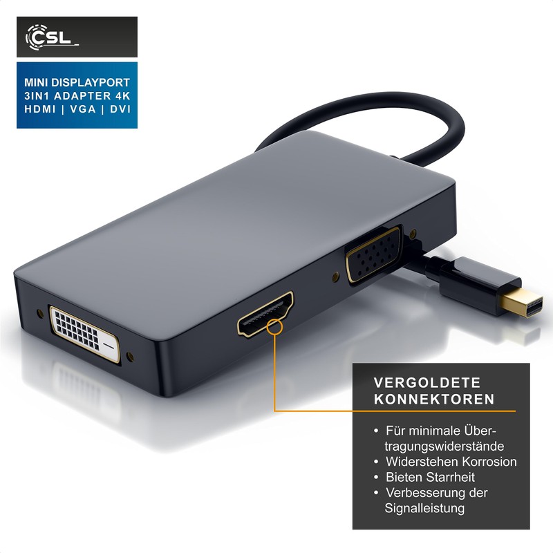 CSL - Mini DP HDMI 3-in-1 Adapter, Black