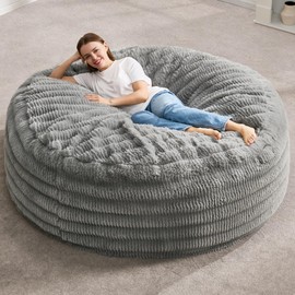 Hobestluk Bean Bag Chairs Beanbag Chair with Filler Adult Bean Bags with Fluffy Ripple Cover, Giant Bean Bag Chairs for Adults (Grey, 5FT - 50" x 50" x 24")