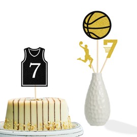KEWUFD Basketball Birthday Centerpiece Stick, Birthday Party Decoration For Boy, 7th Birthday Basketball Centerpieces For Table Party Decoration Supplies Gold Black