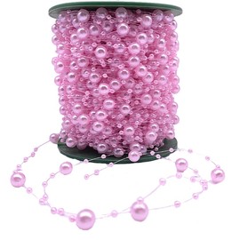 10m Faux Pearl Nylon Threaded 3-8mm Beads - Fishing Line for Florestry Cakes etc (Pink)