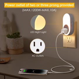 Dawnrise Night Lights Plug Into Wall,Dusk to Dawn Sensor Night Light with Power Outlet,CCT 2700K/4000K,5/20LM Adjustable Brightness for Bedroom,Kitchen,Living Room,Office (4 PK)