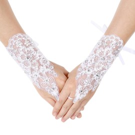 Fingerless Lace Gloves for Kids - White Lace Performance Gloves for Flower Girls, Weddings, and Stage Performance