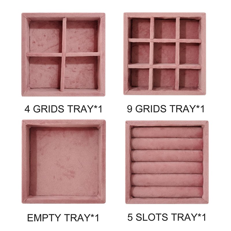 SCIKHEFT Velvet Small Jewelry Tray Organizer - 4PCS Stackable Display