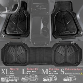 CAR PASS CAR PASS Heavy Duty Rubber Car Mats, Deep-Dish Odorless Car Floor Mats All Weather, Universal Trim-to-Fit for SUVs Trucks Sedans, Waterproof Anti-Slip, 3 Pieces V12 Black
