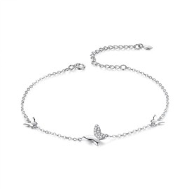 Belons Women's Bracelet 925 Sterling Silver Cubic Zirconia Butterfly Charm Bracelet Girls Bracelet Children's Anklet, Silver/Gold, Sterling Silver Sterling Silver Zirconia, Cubic Zirconia