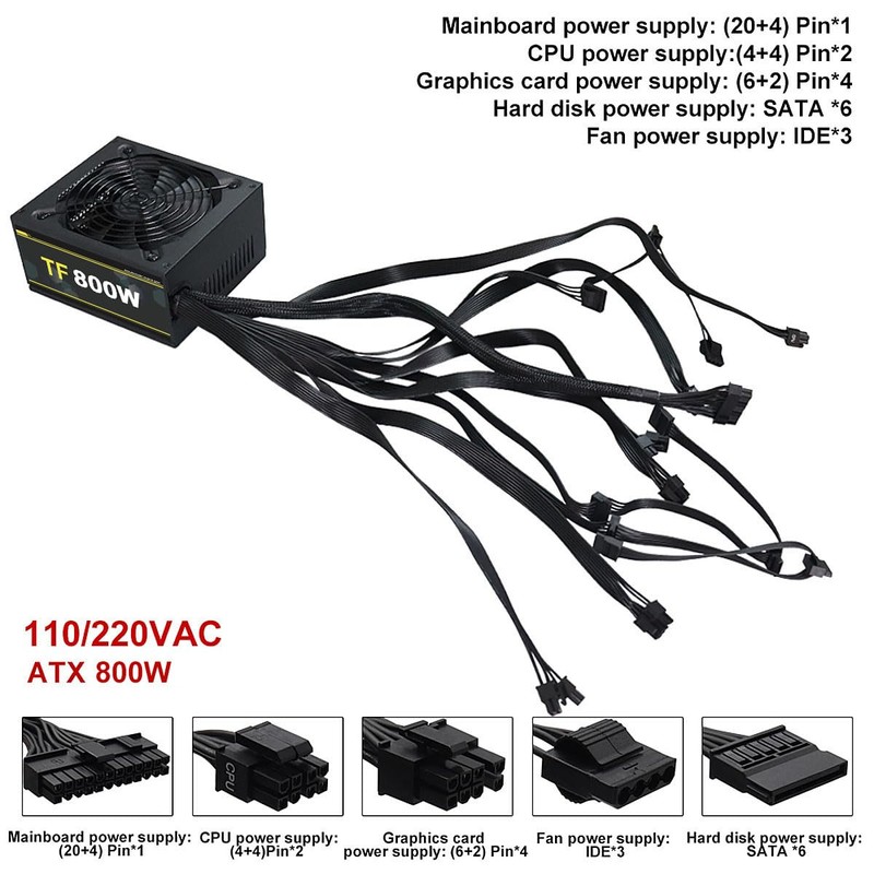 800W Power Supply Full Voltage 100-240V Active PFC Gaming PSU