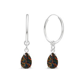 Opal Drop Earrings 925 Sterling Silver 7X10mm Teardrop Black Opal Dangle Earrings for Women