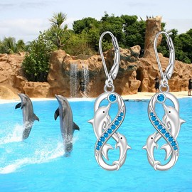 Dolphin Earrings for Women Dolphins Infinity Dolphin Earrings Sterling Silver Dangle Ocean Beach Summer Jewelry