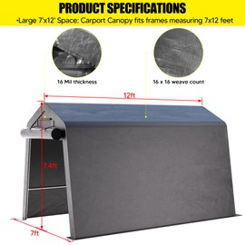 7 x12 ft Portable Shed Outdoor Storage Shelter, UV Resistant Carport,Heavy Duty Waterproof Outdoor Storage Shed with Roll-up Zipper Door and Ventilated Windows for Motorcycles,Bikes, and Garden Tools