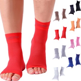 Doc Miller Calcetines de compresión Nano – 1 par de tobilleras para fascitis plantar calcetines sin dedos de los pies, neuropatía, arco y talón, alivio del dolor (rojo, pequeño)