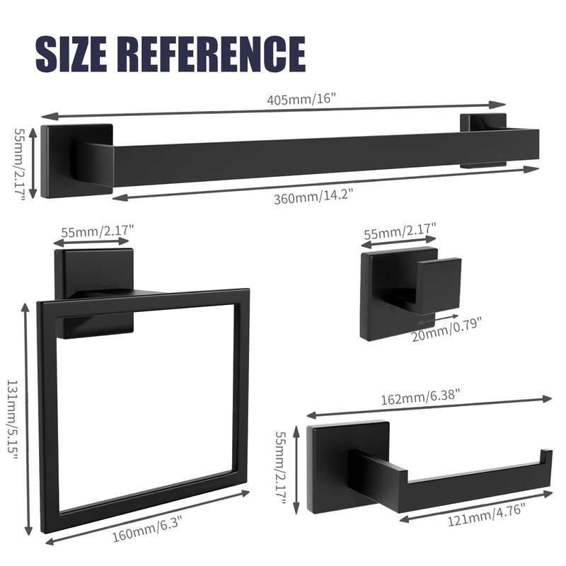 10-Piece Black Bathroom Accessories Set - 304 Stainless Steel Towel