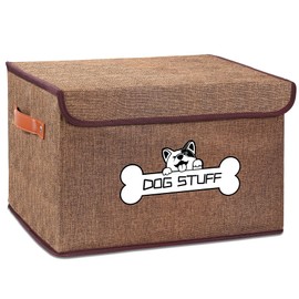 Thankspaw Fabric Dog Toy Box with Lid, Collapsible Storage Bin, Basket Organizer with Handle for Dog Toys, Blankets and Accessories, Coffee