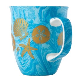Cape Shore Beach 15oz Harbor Mug with Full Wrap Design and Decorated Handle, Gold Shells