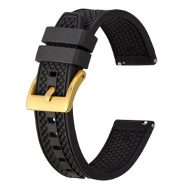 BISONSTRAP 22mm Watch Bands for Men, High Performance Fluororubber Rubber Watch Strap with Quick Release, (Black, Gold Buckle)