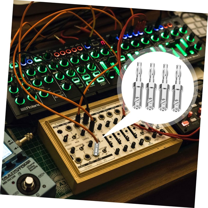 TEHAUX 4pcs Silver Plated Banana Plugs for Audio Connection Compact