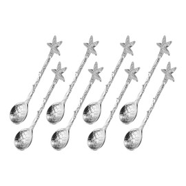 sourcing map 8pcs Star Shaped Spoons, 4.3 Inch Coffee Spoon, Stirring Spoon, Tea Spoon, Dessert Spoon, Straight Handle Spoon Kitchen Gadget, Silver